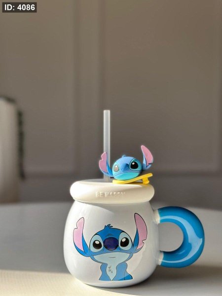 Disney Lilo & Stitch Ceramic Mug with a lid and straw